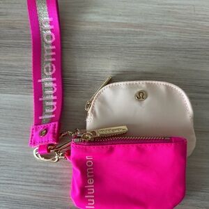 Lululemon Fuchsia and Cream - Dual Pouch Wristlet Wallet